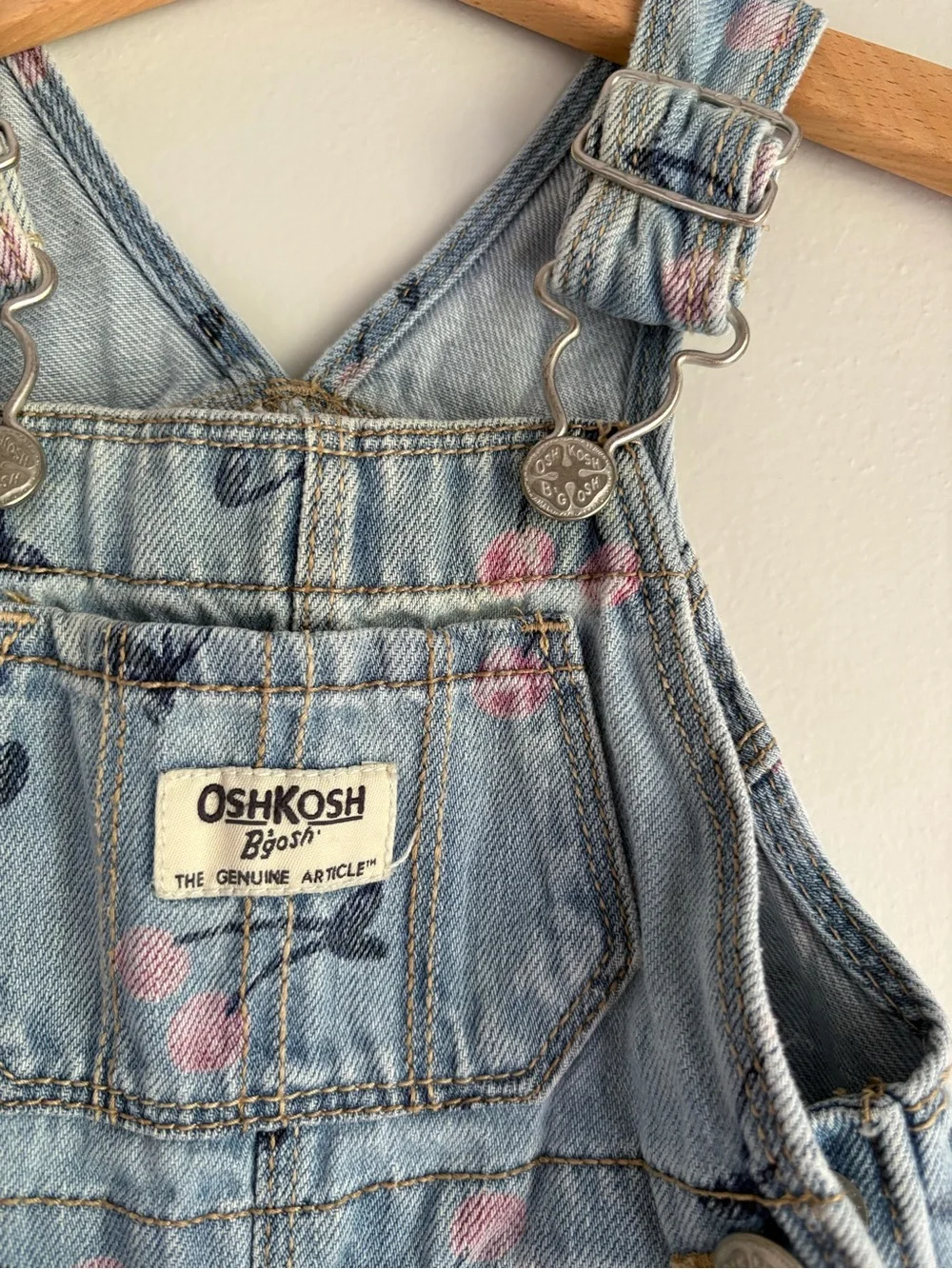 OshKosh B'gosh Light Blue Denim Cherry Print Shortalls